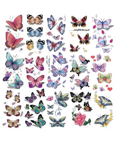 Casciybo Butterfly Temporary Tattoos for Women Kids Girls  30Sheets Fake Colorful Flower 3D Butterflies Wings Tattoo Stickers Art Waterproof for Face Body Birthday Party Supplies Favors Gifts