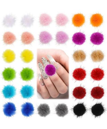 30 Pieces Nail Pom Balls Nail Art Fluffy Balls Detachable Nail Plush Ball 3D Soft Nail Art Ball Removable Manicure Pom Ball Nail Art Decoration for Women Manicure 15 Colors