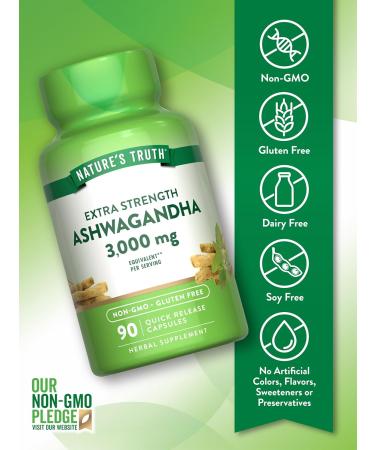 Nature's Truth Ashwagandha Capsules | 90 Count | Extra Strength | with Black Pepper | Non-GMO & Gluten Free Supplement 90 Count (Pack of 1) - Buy Online on GoSupps.com