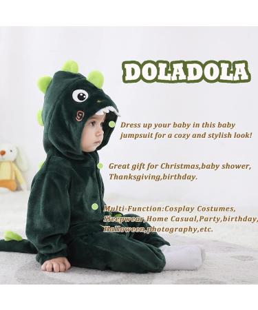 Doladola Unisex Kid's&Toddler's Dark Green Shark Flannel Hooded Rompers Jumpsuit 12-18 Months - Buy Online on GoSupps.com