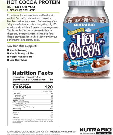 NutraBio Hot Chocolate Protein Powder | Muscle Recovery & Strength | Low Calorie & Low Carb | 20g Protein per Serving | 18 Servings - Buy Online on GoSupps.com