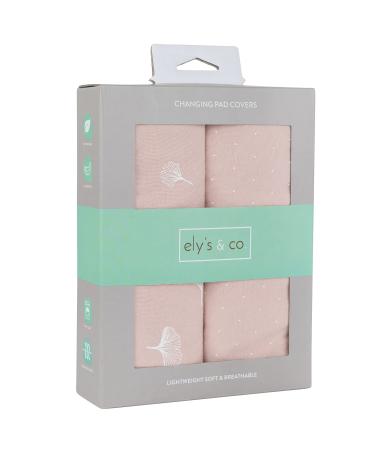 Elys & Co. Changing Pad CoversCradle Sheets 2-Pack  Combed, 100% Jersey Cotton for Baby Girl  Rosewater Pink, Pin Dots & Gingko Leaves Pink Gingko
