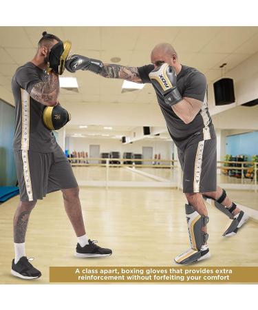 RDX Curved Focus Mitts Maya Hide Leather - PRO Hook and Jab Training Pads | MMA Muay Thai Kickboxing Coaching Shield GOLDEN - Buy Online on GoSupps.com