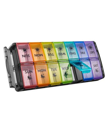 Weekly Pill Organizer 2 Times a Day Large 7 Day Easy Fill 2020 Latest Version NuLeaf AM PM Pill Box Large Daily Pill Cases Medicine Box - Rainbow Black (Patent Registered)