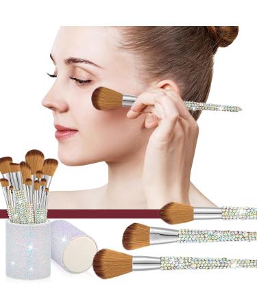 13 Pieces Rhinestone Makeup Brushes Set - Bling Crystal Professional Face & Eye Cosmetics Tools with Holder | Perfect for Liquid Foundation Powder & Concealer (Silver Yellow - Buy Online on GoSupps.com