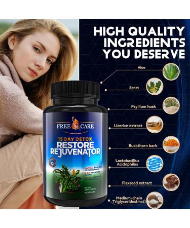 FreeCare Colon Cleanse 15+5Day Upgrade,Advanced Gut Cleanse Detox for Women & Men Fast Natural Laxative for Constipation Relief with Cascara Sagrada, Psyllium Husk, Senna Leaf & Probiotics, Non-GMO - Buy Online on GoSupps.com