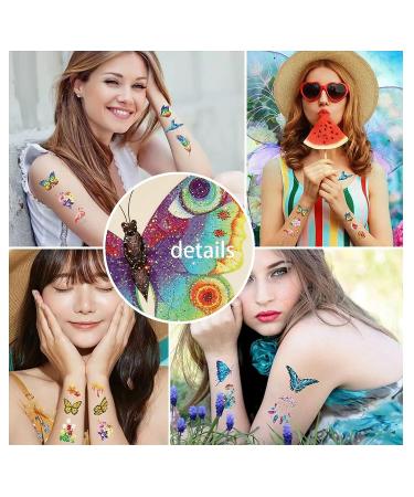 Glitter Butterfly Flowers Temporary Tattoo for Girls - Party Favor & Birthday Decoration - Buy Online on GoSupps.com