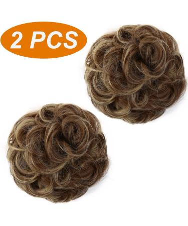 JJstar 2PCS Messy Bun Hair Pieces - Curly Fake Hair Buns for Women - High Heat Resistant Synthetic Fiber Scrunchies - Brunette/Ash Blonde - Buy Online on GoSupps.com