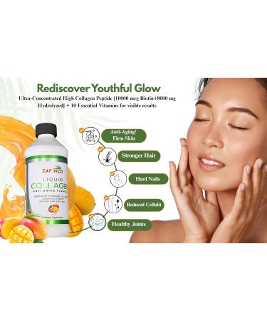 Best liquid collagen (mango flavor) US made & Lab tested sugar free premium peptides for women & men. powerful 10000 mcg Biotin+ 8000 mg hydrolyzed for anti aging glowing skin hair nail+ joint-16floz Mango 16 Fl Oz (Pack o  - Buy Online on GoSupps.com