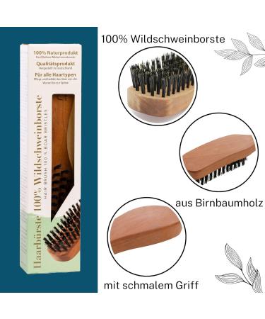 REMOS Wild Boar Bristle Hairbrush - Premium Pear Wood with Narrow Handle - Perfect for All Hair Types | International Shipping - Buy Online on GoSupps.com