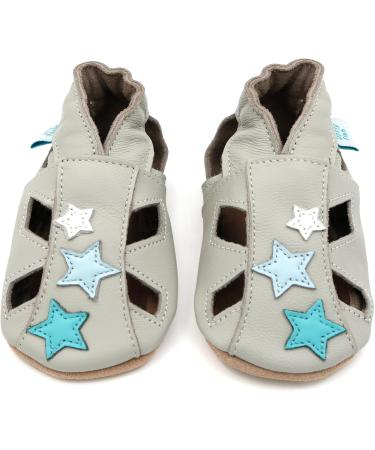 Dotty Fish Soft Leather Baby Shoes | Toddler Sandals | Non-Slip Suede Soles | Grey Star Design | 0-6 Months to 3-4 Years - Buy Online on GoSupps.com