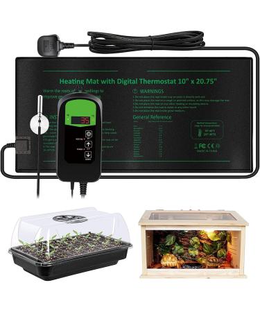 Grenebo Heat Mat for Plants with Big Thermostat 20.75"x10" Durable Waterproof Seedling Heat Mat for Seedlings Brewing & Greenhouse Incubation Reptile Amphibians Pet Mat Warmer Bed Mat 1 Pack-Heat Mat & Thermostat Combo