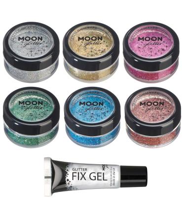 Holographic glitter shaker from Moon Glitter - 100% cosmetic glitter for face body nails hair and lips - 5gr - set with 6 colors