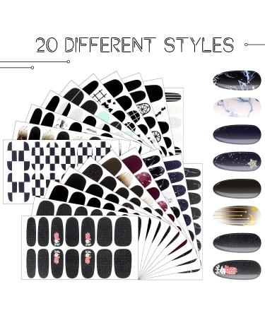Chic Style Black Nail Wraps - 280 Pieces Self-Adhesive Full Cover Nail Decals for Girls and Women | Includes 20 Sheets and 2 Nail Files - Nail Polish Stickers and Manicure Decals - Buy Online on GoSupps.com