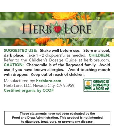 Herb Lore Organic Chamomile Tincture - Liquid Chamomile Drops for Babies & Adults - Melatonin-Free Sleep Supplement (2 fl oz) 2 Fl Oz (Pack of 1) - Buy Online on GoSupps.com