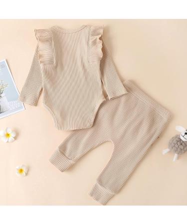 UUAISSO Baby Girls Cow Print Ruffled Outfit | Long Sleeve Tops & Pants Set (0-3 Months) - Apricot - Buy Online on GoSupps.com