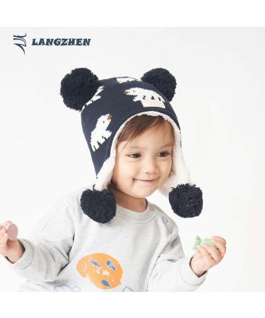 LANGZHEN Toddler Winter Hat Earflap Knit Cap for Baby Boys Girls 1-2 Years - Polar Bear-navy - Buy Online on GoSupps.com