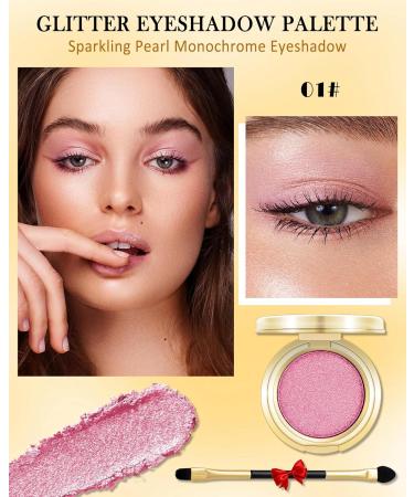 Pink Glitter Eyeshadow Pearl Shimmer Eye Shadow Palette Longwear Waterproof Cream Eyeshadow High Pigmented Ultra-Blendable Sparkly Single Highlighter Makeup for Women Sombras Para Ojos Con Brillo-01 01# Girly Pink - Buy Online on GoSupps.com