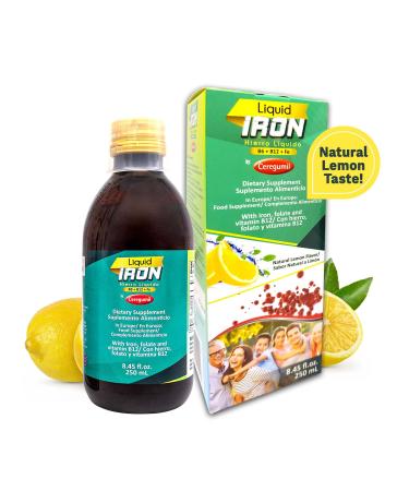 Ceregumil - Liquid Iron Iron Vitamin with Cyanocobalamin Vitamin B12 Iron from Ferrous Gluconate and Folic Acid Gluten-Free Iron Support for Anemia and Constipation Natural Lemon Flavor 8.45fl oz