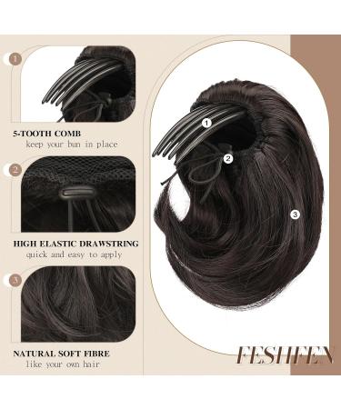 Feshfen Synthetic Hair Part Dutt with Comb | Short Hair Ponytail Chignon Extensions for Women - Black & Brown - Buy Online on GoSupps.com