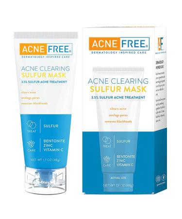 Acne Free Acne Clearing Sulfur Mask 1.7 oz Absorbs Excess Oil and Unclogs Pores with Vitamin C and Bentonite Clay