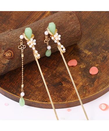 2 Pcs Retro Style Flower Metal Hair Stick Chinese Rhinestone Hair Chopsticks Pearl Tassel Hair Clips Accessories for Long Hair Women 2PCS