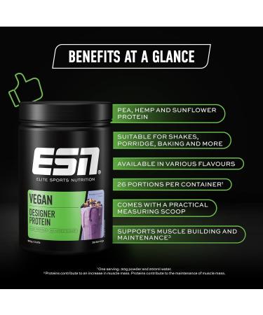 ESN Vegan Designer Protein Powder Blueberry Muffin 2 x 910 g 4 lbs 52 Servings - Muscle Building and Recovery Powder Made in Germany Laboratory Tested Blueberry Muffin 910 g (Package of 2) - Buy Online on GoSupps.com