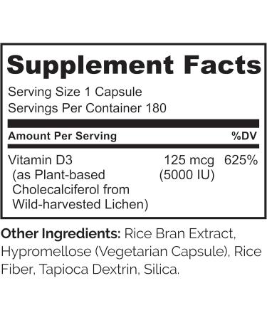 NATURELO Vitamin D - 5000 IU - Plant Based from Lichen - Natural D3 Supplement for Immune System Bone Support Joint Health - High Potency - Vegan - Non-GMO - Gluten Free - 180 Capsules 180 Count (Pack of 1) - Buy Online on GoSupps.com