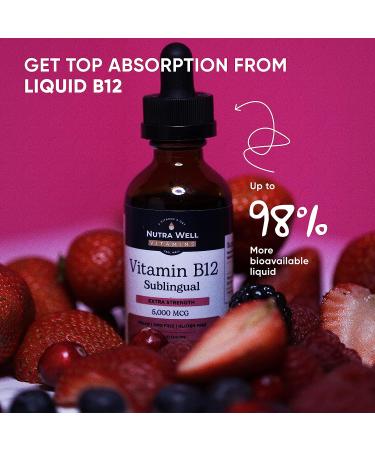 Nutrawell Vitamin B12 Liquid 5000mcg - Energy & Cardiovascular Support - Vegan Methylcobalamin B12 Drops 1oz - Buy Online on GoSupps.com