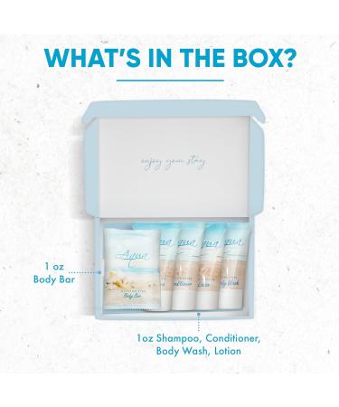 Shoppe All-In-Kit: Aqua Organics Hotel Toiletries Set | 1oz Travel Size Shampoo Conditioner Lotion Body Wash & Bar Soap | Ideal for Guest Hospitality AirBnB & Vacation Rentals | Bulk 5-Piece Pack - Buy Online on GoSupps.com