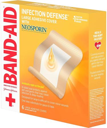 Band-Aid Infection Defense Wound Covers with Neosporin Antibiotic - 6 ct, Large - Buy Online on GoSupps.com
