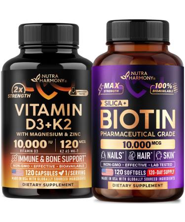 NUTRAHARMONY Vitamin D3 K2 Capsules & Biotin with Silicon Softgels