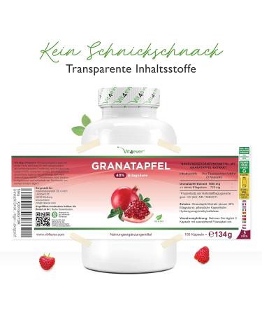 Pomegranate Extract 180 Capsules - Premium 40% Ellagic Acid - Vegan - 1800 mg Daily Dose - Laboratory Tested - Buy Online on GoSupps.com