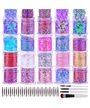 Chunky Glitter for Nails, Cridoz 20 Colors Chunky Face Glitter Holographic Hair Resin Craft Glitter Cosmetic Glitter for Eyeshadow Makeup Rave Festival Parties Face Painting Nail Art Resin Holographic Chunky Glitters