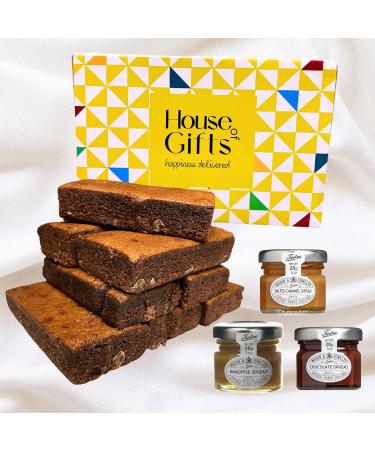 Chocolate Brownie Gift Box by Post | 8 Hand Baked Brownies with Unique Preserves Spreads Including Salted Caramel Chocolate & Banoffee - Buy Online on GoSupps.com