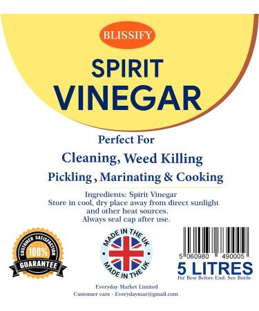 White Spirit Vinegar Food Grade 5% Acetic Acid Liquid for Household Cleaning Cooking Baking and Pickling - 5 Litre - Pack of 2 - Buy Online on GoSupps.com