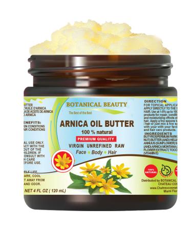 Botanical Beauty ARNICA OIL BUTTER Arnica Montana in Shea Butter 100% Natural for FACE SKIN BODY HAIR NAILS Skin Moisturizer Oil Butter Skin Nourishing Oil Butter (4 Fl Oz) 4 Fl Oz (Pack of 1)