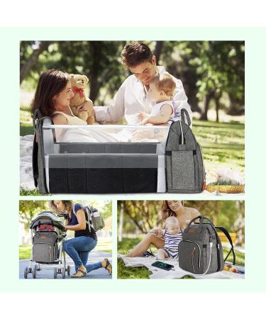 Yuniss Multifunctional Diaper Backpack - Large Waterproof Baby Bag with Bed Diaper Pad & Stroller Belt - Dark Gray - Buy Online on GoSupps.com