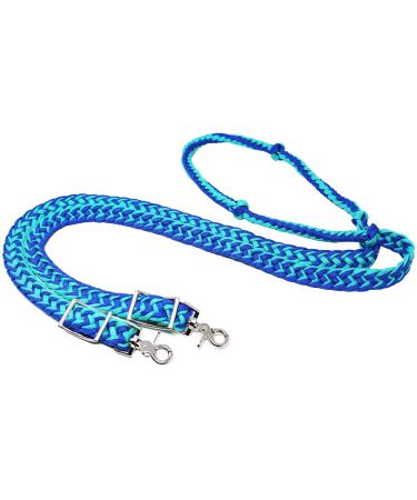 CHALLENGER Horse Roping Western Barrel Reins Turquoise Blue Nylon Braid Knotted Rein 60785
