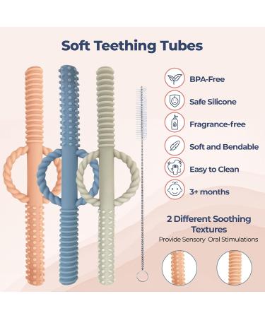 Petite Bee Silicone Baby Teether Tubes - 3 Pack Chew Straws for Toddlers (Blue) - Buy Online on GoSupps.com