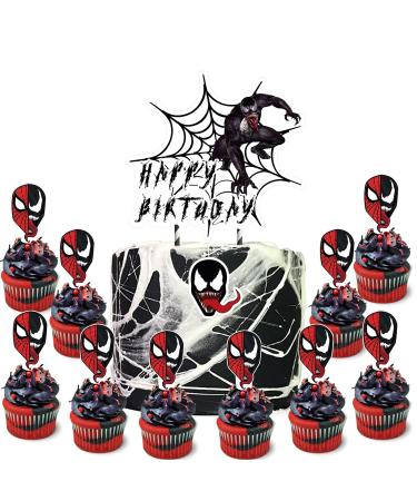 Party Decor for Venom Cake Cupcake Toppers Set Spider Theme Birthday Supplies Favors Topper Decorations