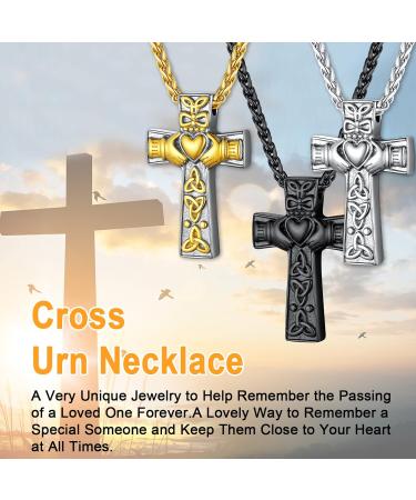 U7 Women's Cremation Urn Necklace - Celtic Knot Dog Feet Wings & Crucifix - Stainless Steel Cylinder Pendant - Fire Burial Jewelry - Buy Online on GoSupps.com
