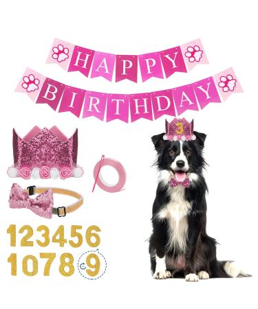 Dog birthday party accessories party decoration set birthday crown glittering fly and Happy Birthday Banner for dogs and cats pink pink