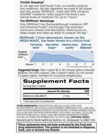 REMfresh 2mg Advanced Melatonin Sleep Aid Supplement - 72 Capsules (2 Pack) | Supports Immune Function | Doctor Recommended Drug-Free Formula | Pharmaceutical-Grade Ultrapure Melatonin - Buy Online on GoSupps.com