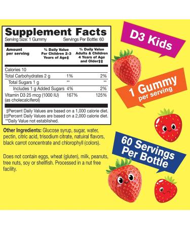 WellYeah Kids Vitamin D3 Gummies - 1000 IU - Bone Strength & Immunity Support - Non-GMO Gluten-Free - Strawberry Flavor - 60 Servings - Buy Online on GoSupps.com