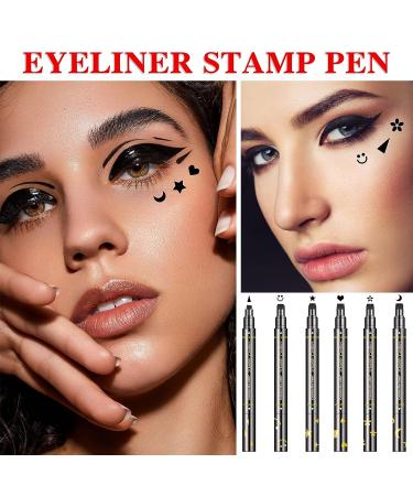 QIUFSSE 6pcs Double-headed Liquid Eyeliner Stamp Set for Women - Waterproof, Smudgeproof, Long Lasting - Love Flowers Moon Stars Smiley Triangles - Buy Online on GoSupps.com