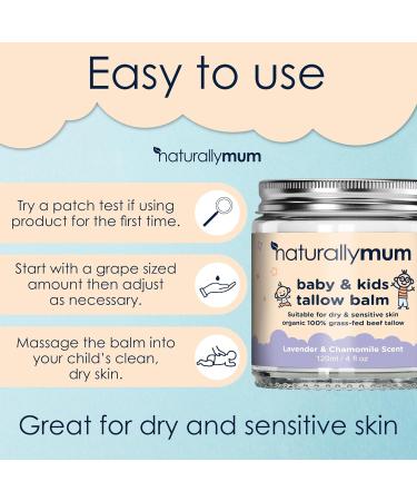 NaturallyMum Baby & Kids Tallow Balm | All-Natural Organic Grass Fed Beef Tallow | Moisturizing Cream | For Dry & Sensitive Skin | All in One Skincare Solution | 4.2 fl oz - Buy Online on GoSupps.com