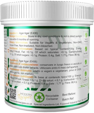 Premium Quality Agar Agar Powder 500g - Vegan Gelatine for Vegan's & Vegetarian's - Non GMO, Gluten Free - European Made - Recyclable Container - Buy Online on GoSupps.com