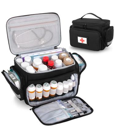 Jaffzora Medicine Organizer Storage Bag Empty  Home Health Nurse Bag  Pill Bottle Organizer Box  Medication First Aid Travel Bag for Nurses  Black