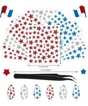 9 Sheet Star Nail Art Stickers Decals with Tweezers - Holographic Nail Glitter Sequins in Red, Silver, Blue - Laser Nail Art Flakes for Stunning Nails - Buy Online on GoSupps.com